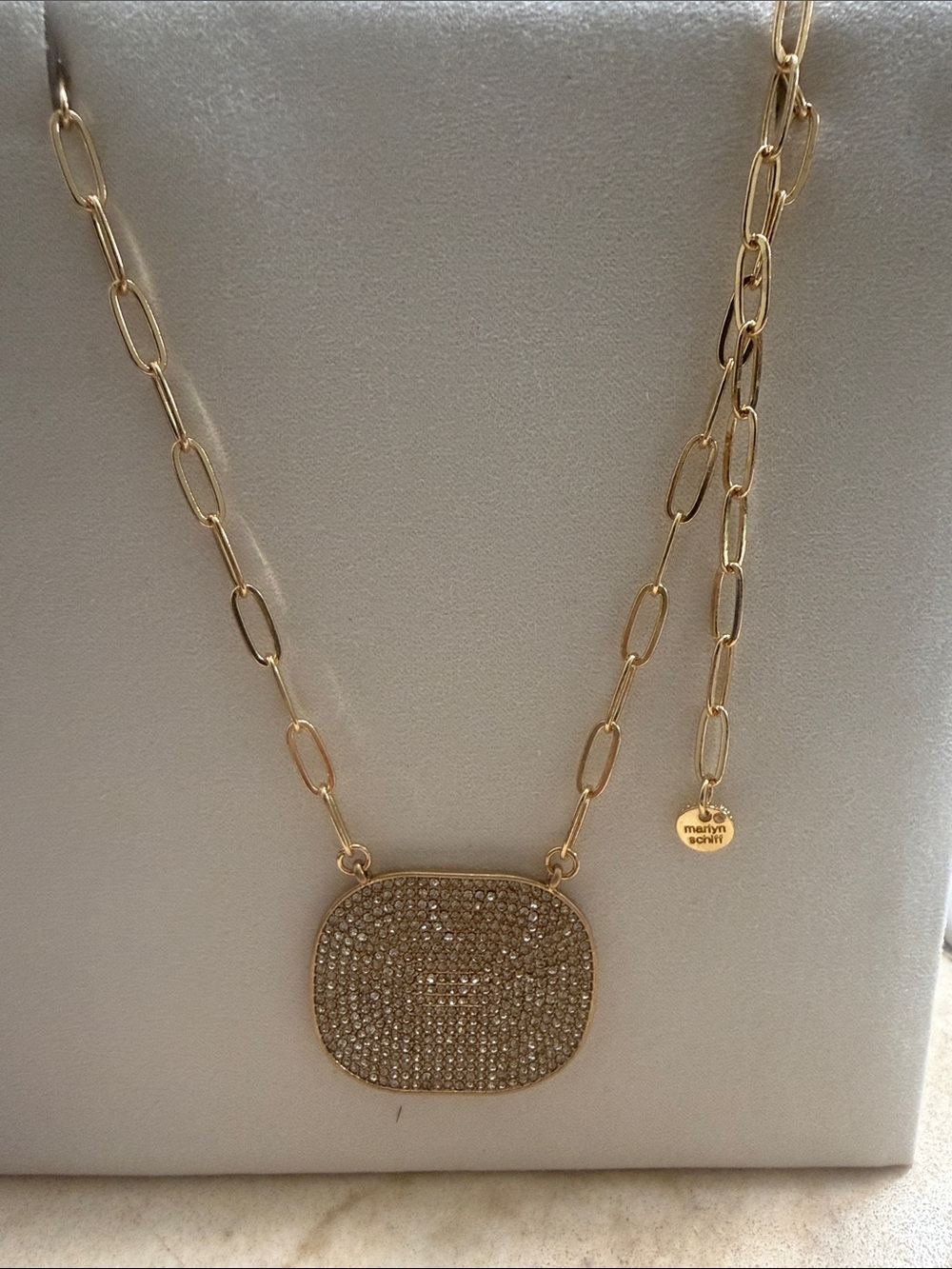 Marlyn Schiff Gold Pave Crystal Oval Pendant Necklace